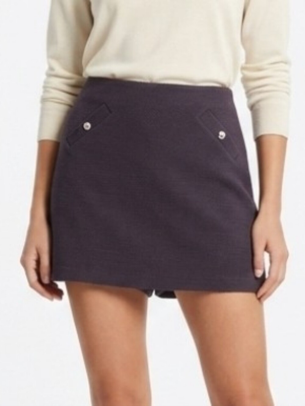 Jones New York Signature Black Texture ALine Skirt Skort Pockets Gold Button XL
